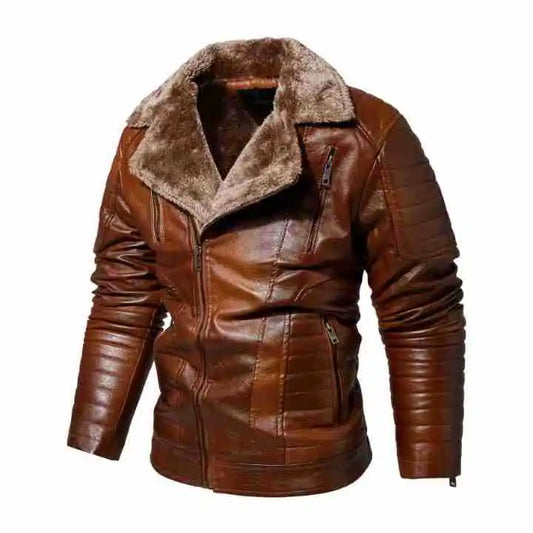 Winter Men's Faux Leather Jacket with Fleece Lining Thick and Warm Casual PU Leather Coat Plus Size 6XL