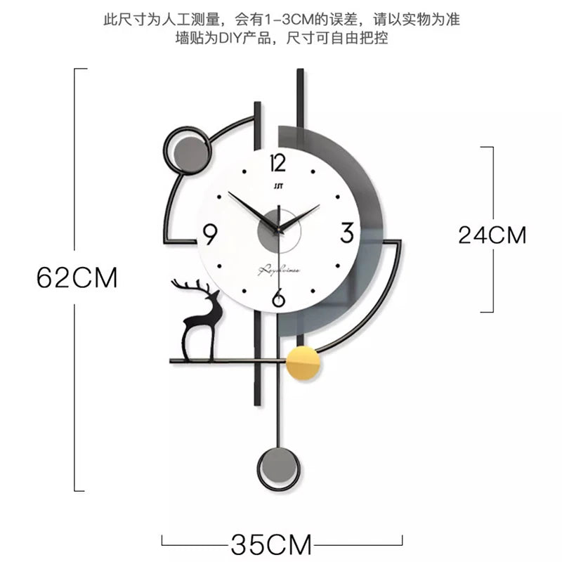 ساعة حائط تصميم حديث مع آلية حركة إبداعية كبيرة وصامتة، ديكور جدار فني