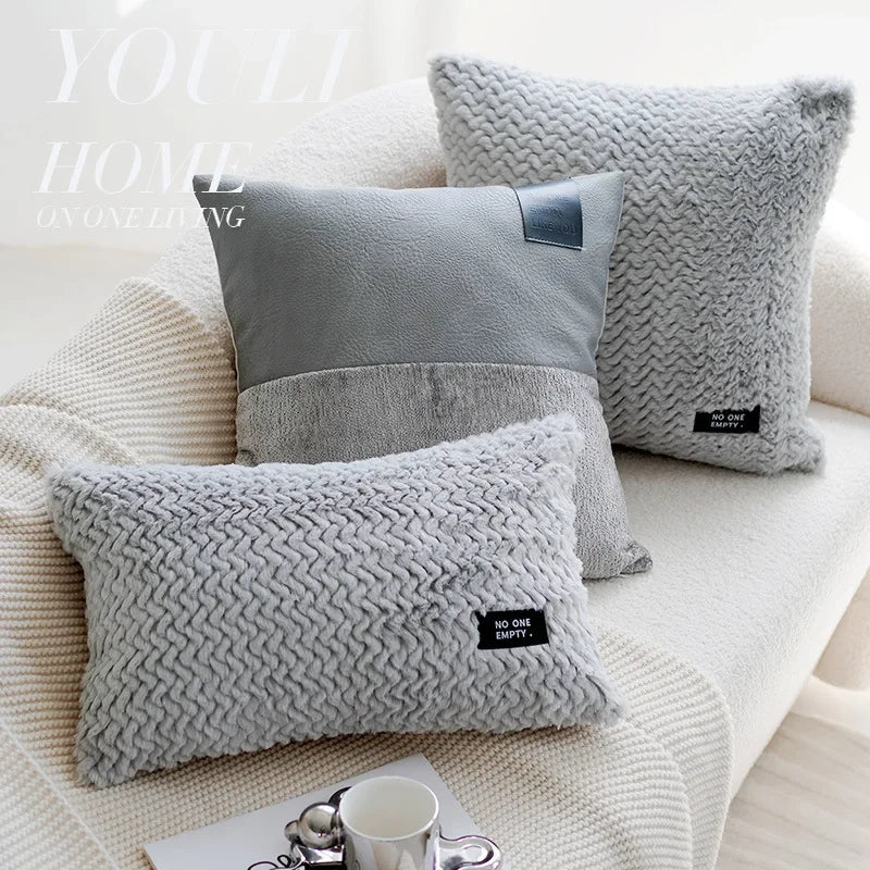 ins splicing cream gray light luxury high-end cushion sofa pillowcase Nordic modern simple cushion