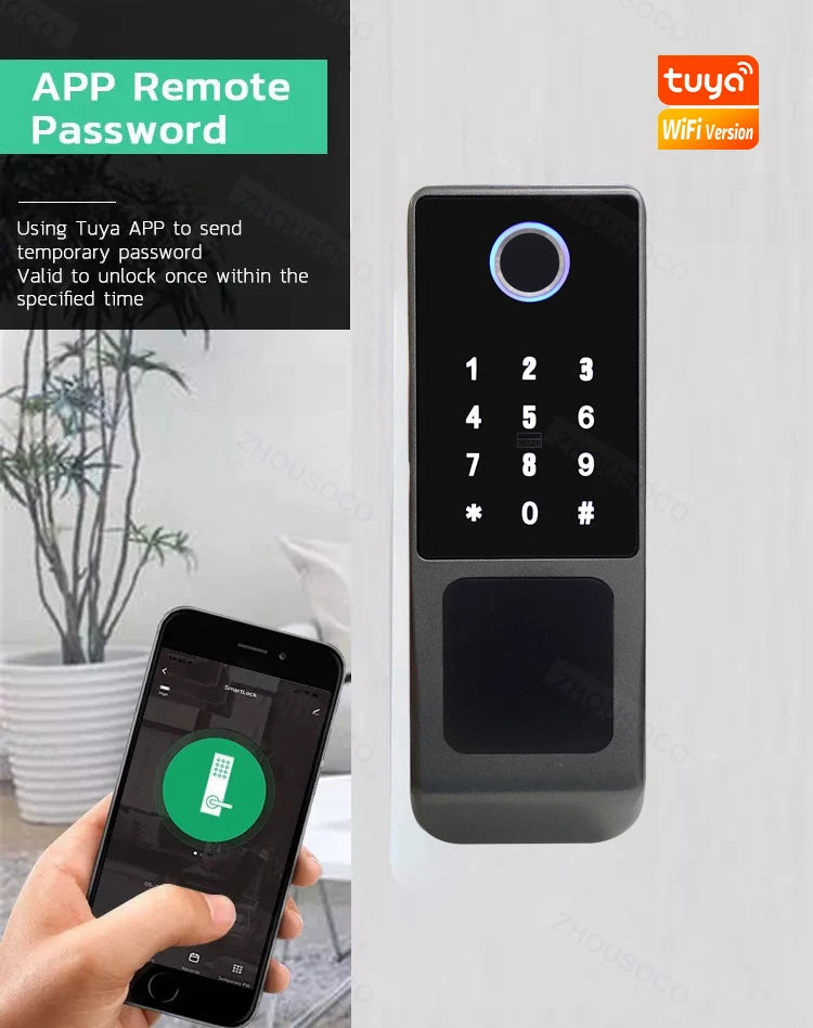 قفل ذكي بمستشعر بصمة الإصبع ومقاوم للماء مع تحكم عن بعد عبر واي فاي وبلوتوث من تطبيق TTLock، مفتاح رقمي بدون مفتاح