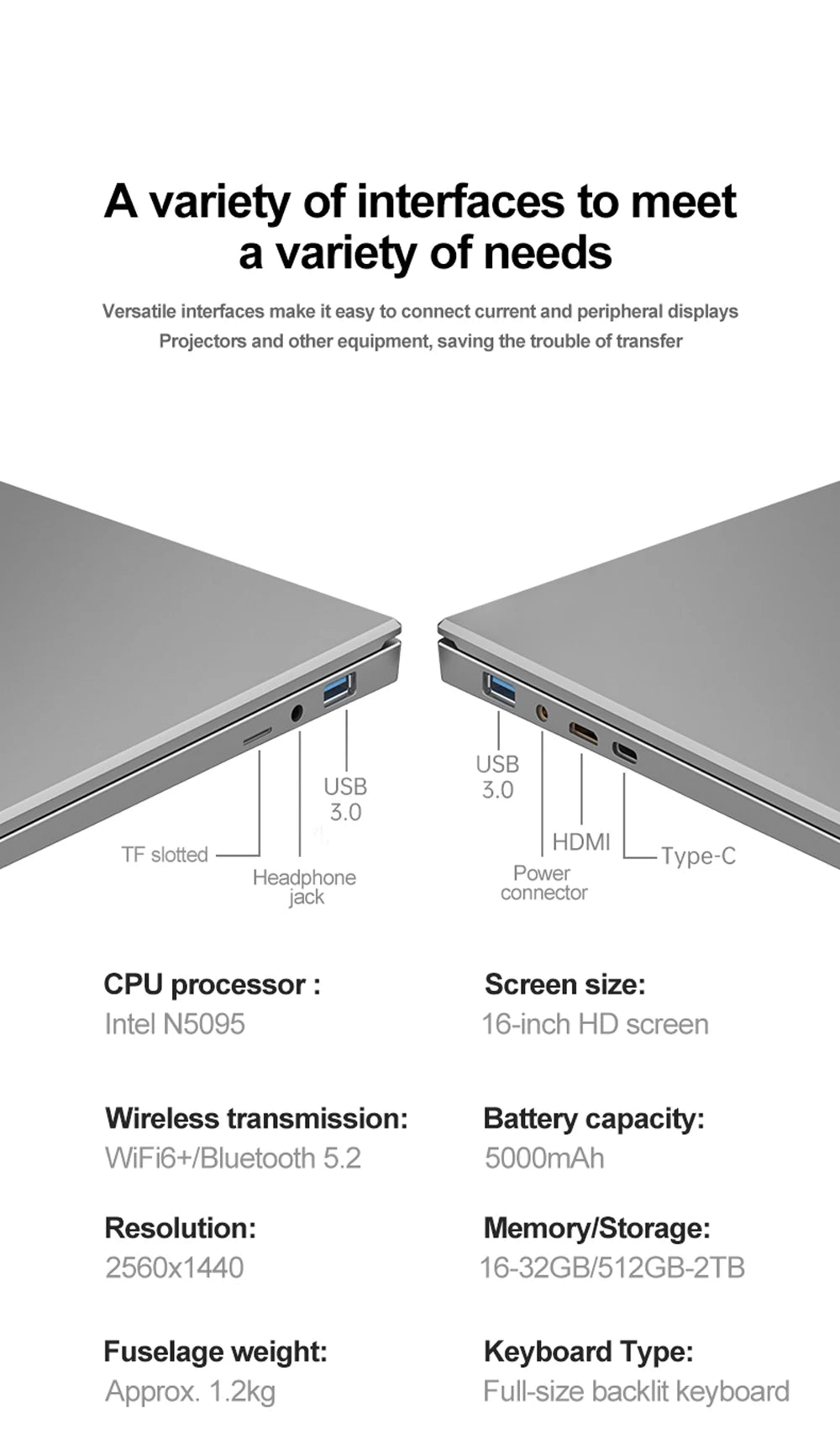 لابتوب جديد بنظام ويندوز 11، شاشة 16 بوصة 2K HD، 16 جيجابايت RAM، 2 تيرابايت SSD، مع لوحة مفاتيح وفأرة، فتح قفل بالبصمة في 0.3 ثانية