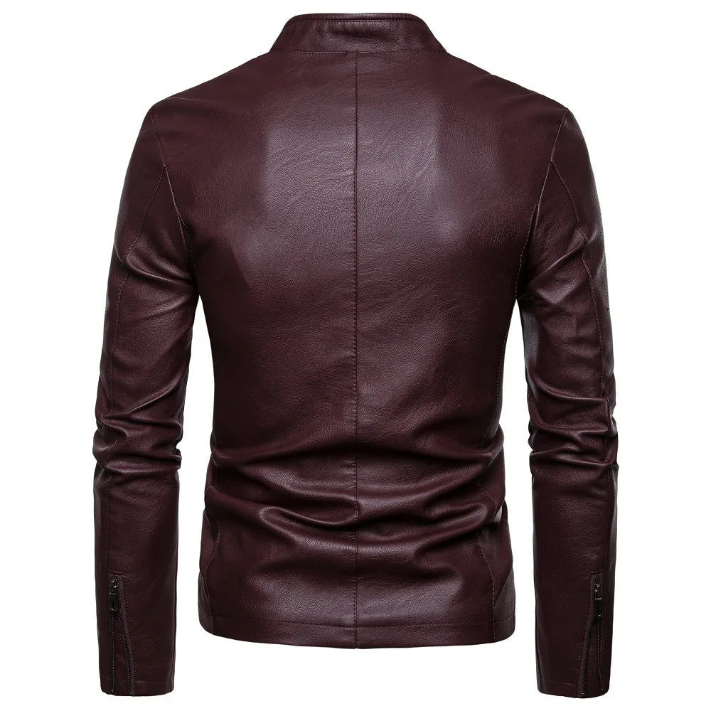 2024 Autumn New Leather Jacket Men's Korean Version Slim Fit Stand Up Collar High-end Fashion Leisure Man PU Leather Clothing