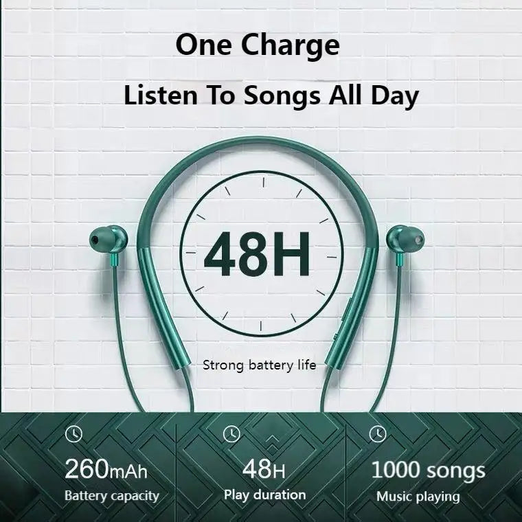 سماعات أذن بلوتوث لاسلكية عنق مع بطارية طويلة العمر مقاومة للماء للألعاب وتقنية إلغاء الضوضاء وميكروفون عالي الدقة