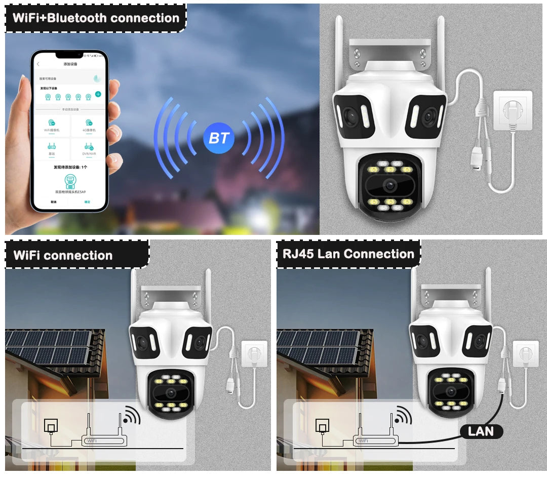 كاميرا IP خارجية بدقة 12 ميجابكسل 6K HD مع واي فاي وزوايا رؤية متعددة وكاميرا PTZ تتبع تلقائي لمراقبة الأمن المنزلي