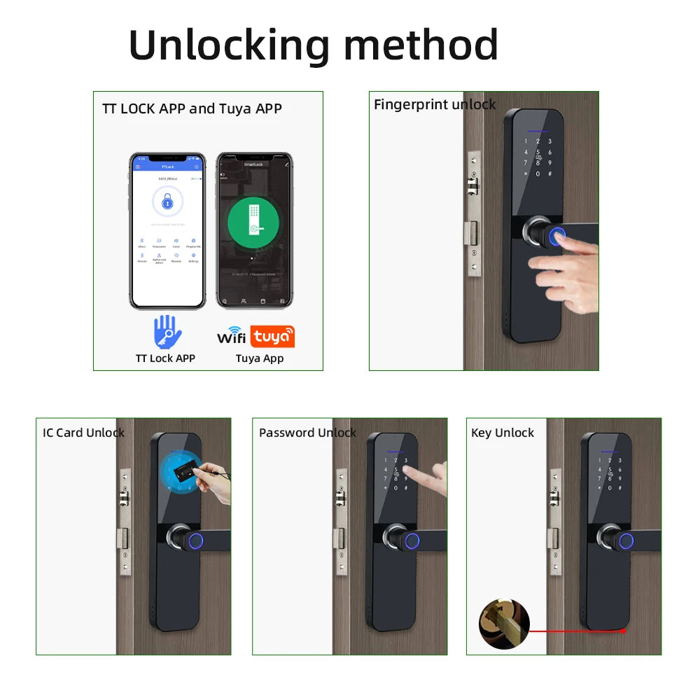 قفل باب ذكي إلكتروني RAYKUBE F005 مقاوم للماء IP65 مع تقنية بصمة الإصبع وبطاقة ذكية وكلمة مرور وفتح بواسطة التطبيق
