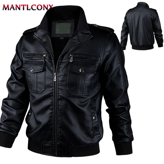 Vintage Motorcycle Men's Leather Jacket Casual Windbreaker Pu Leather Coat Male Fishing Camping Outdoor Jacket Plus Size XL-3XL