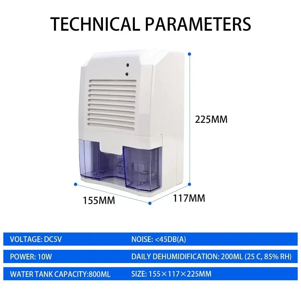 مجفف رطوبة منزلي صغير محمول هادئ وسريع لمنع الروائح والعفن والبكتيريا، سهل الاستخدام بضغطة واحدة، مناسب لغرفة النوم، يعمل عبر USB