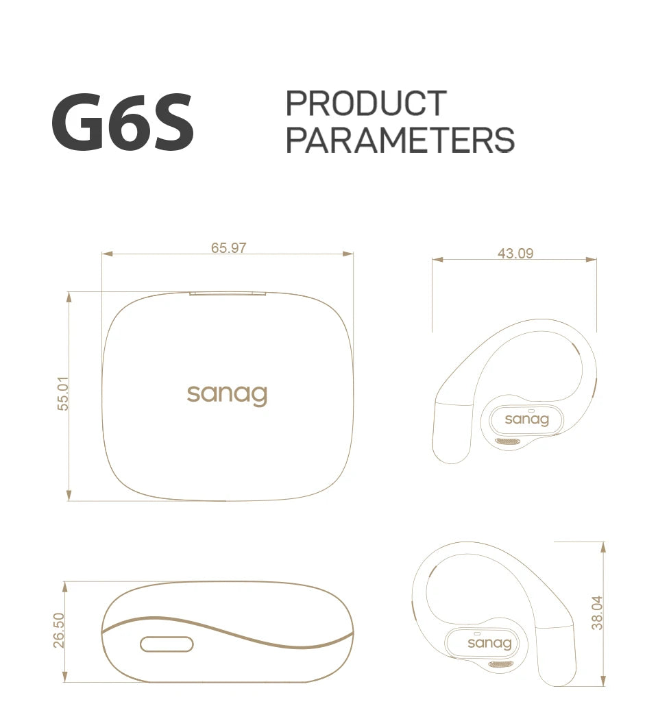 سماعات أذن لاسلكية Sanag G6S بتصميم مفتوح وسماعة أذن للرياضة مع صوت HiFi وأداء ممتاز للألعاب