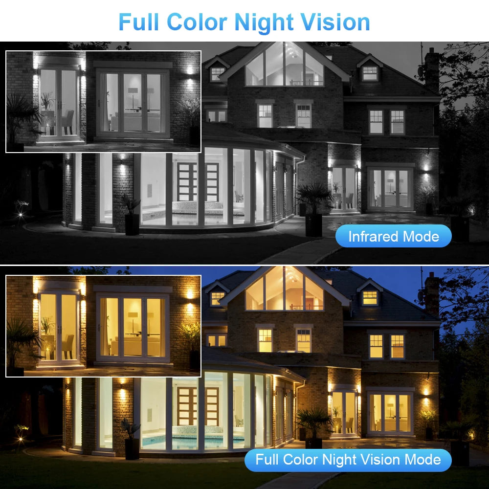 كاميرا واي فاي PTZ بدقة 8MP مع رؤية ليلية ملونة للشاشة المزدوجة، كاميرا مراقبة خارجية 4MP مع تطبيق ICSEE