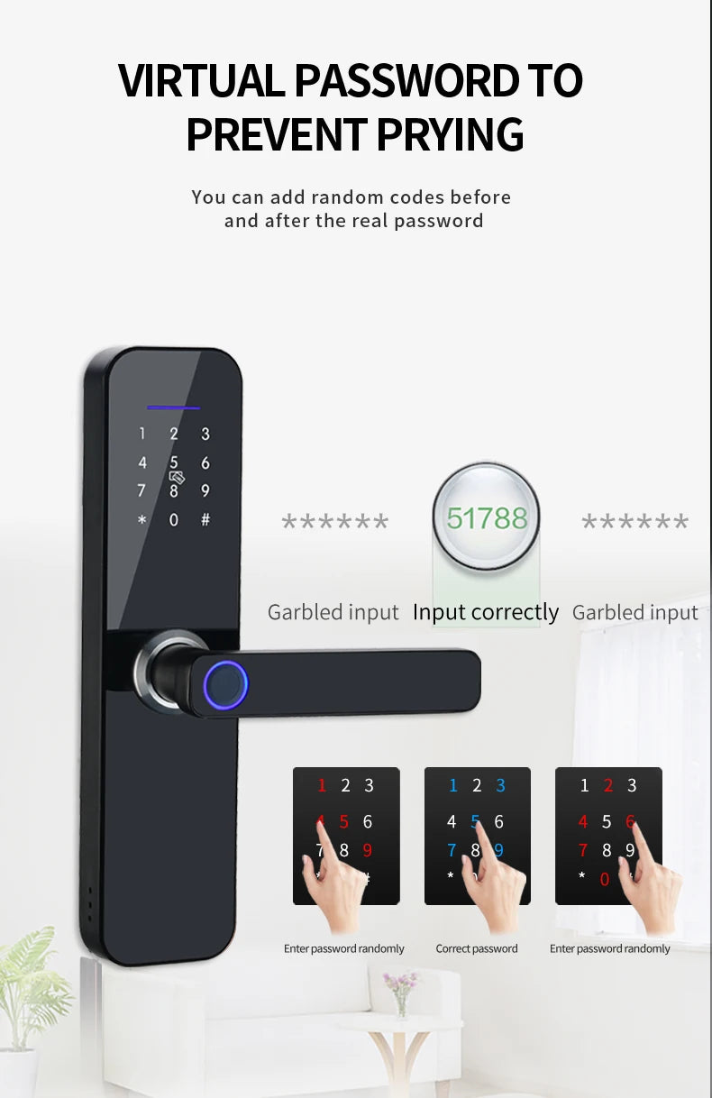 قفل باب ذكي إلكتروني RAYKUBE F005 مقاوم للماء IP65 مع تقنية بصمة الإصبع وبطاقة ذكية وكلمة مرور وفتح بواسطة التطبيق