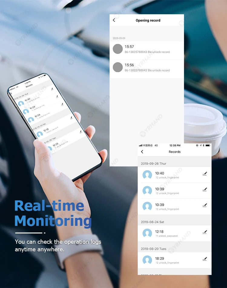 قفل ذكي بيومتري مقاوم للماء مع تطبيق واي فاي من YRHAND - قفل باب رقمي مع بصمة إصبع وبطاقة IC للمنزل