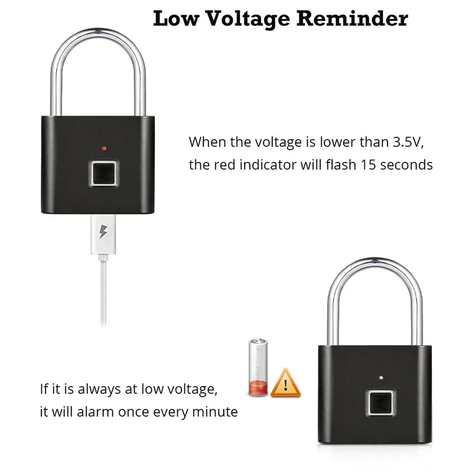 قفل ذكي بمستشعر بصمة أصبع وشحن USB بدون مفتاح - مقاوم للماء ومضاد للسرقة