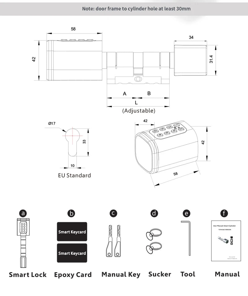 قفل ذكي بدون مفتاح من تويا بتقنية BLE مع أسطوانة دعم لمفتاح ميكانيكي من M1 وموصل طاقة طارئة USB وبصمة إصبع ورمز سري