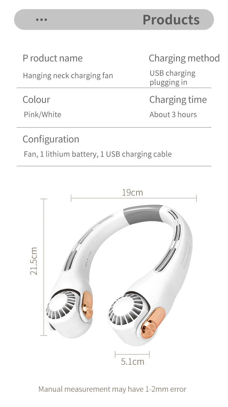 مروحة عنق قابلة للشحن مع نظام تبريد ثلاث سرعات للرياضات الخارجية ومروحة كهربائية لفصل الصيف