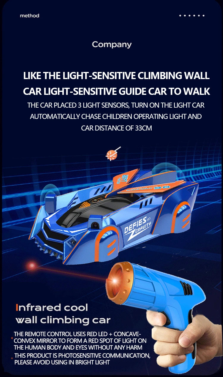 سيارة تحكم عن بُعد تتسلق الجدران والسقف مع تتبع ليزر بالأشعة تحت الحمراء - ألعاب سيارات للأطفال هدايا للأولاد