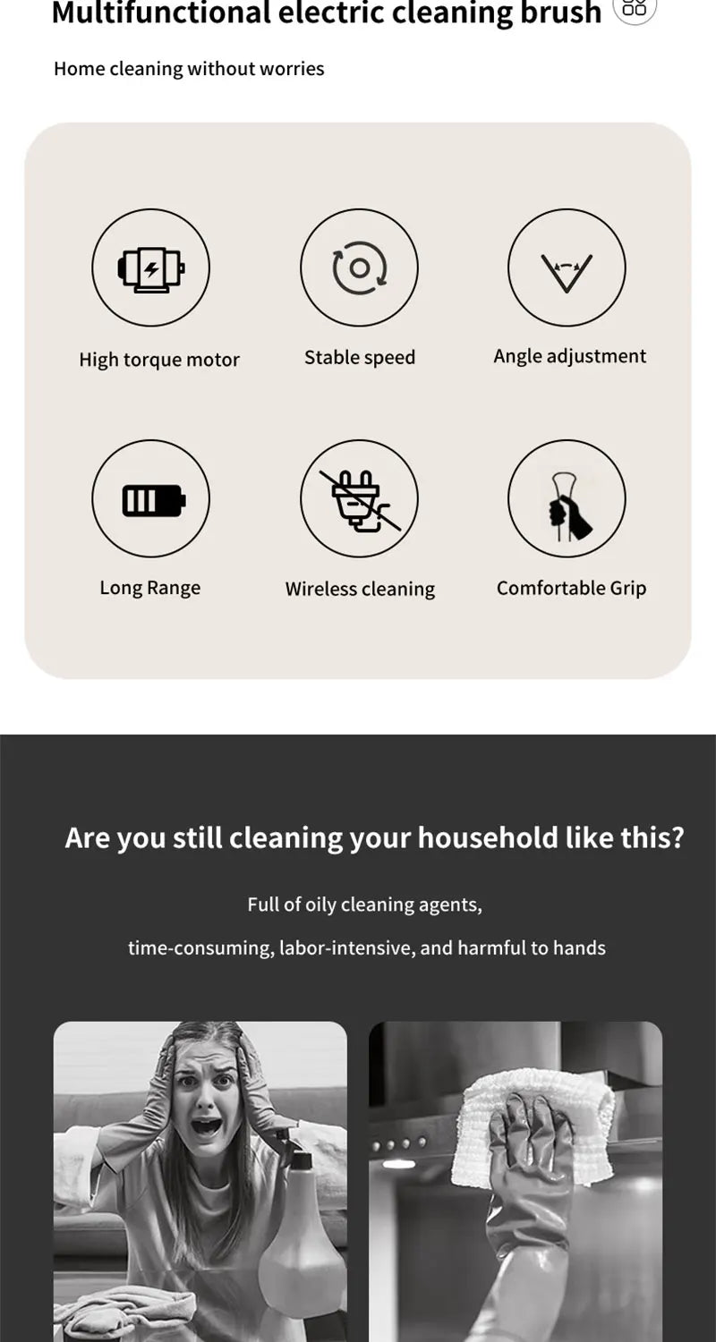 فرشاة تنظيف كهربائية لاسلكية متعددة الوظائف 9 في 1 للأغراض المنزلية والمطبخ والحمام مع أدوات تنظيف دوارة محمولة USB