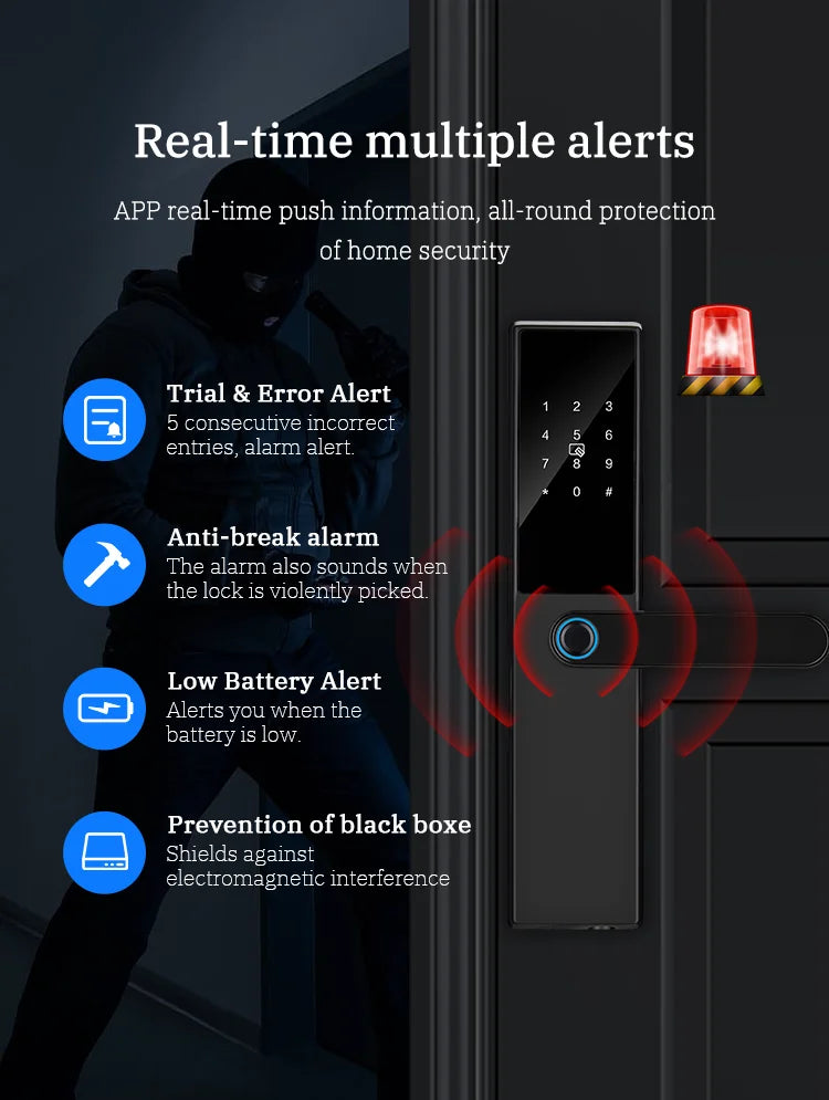 قفل باب ذكي باللمس مع بصمة الأصبع وBluetooth وتطبيق TTLock - قفل إلكتروني أمان رقمي للمنازل