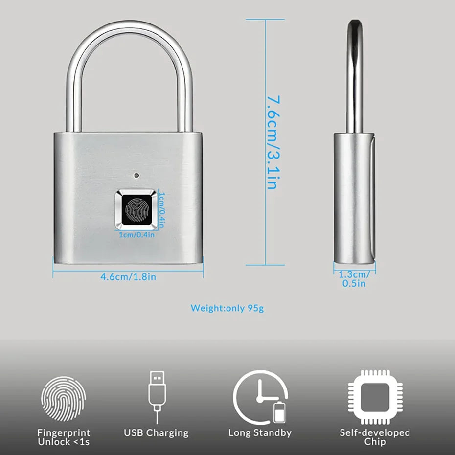 قفل ذكي بمستشعر بصمة أصبع وشحن USB بدون مفتاح - مقاوم للماء ومضاد للسرقة