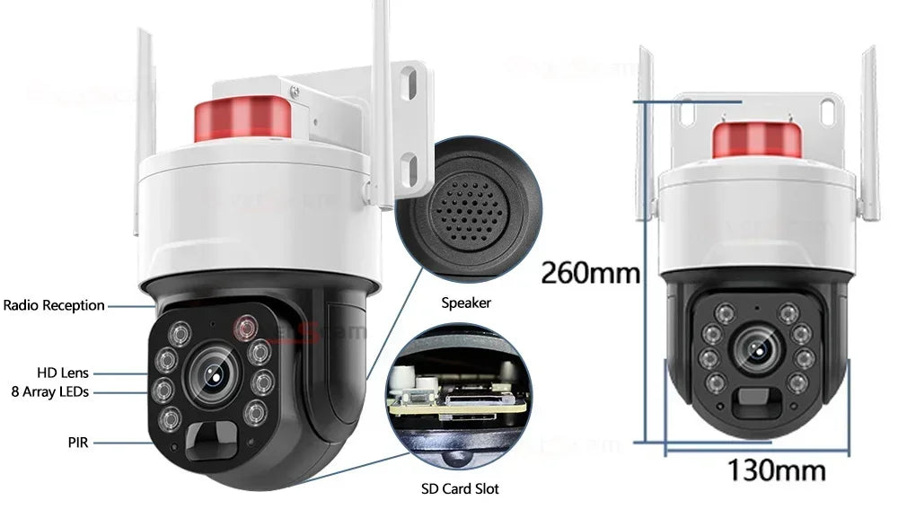 كاميرا مراقبة ذكية خارجية بدقة 5MP مع زوم 50X وصوت ثنائي الاتجاه وتوجيه تلقائي - كاميرا سلكية ولاسلكية من نوع PTZ مع تطبيقات "تويات"