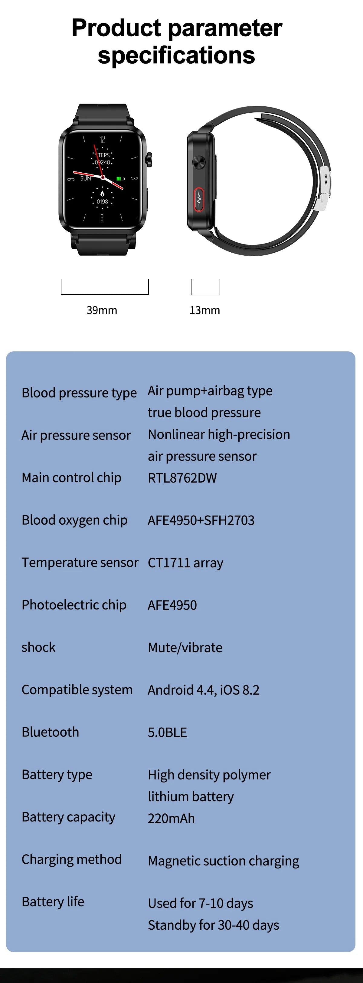 ساعة ذكية صحية 2024 مع مضخة هواء وكشف دقيق لضغط الدم ECG+PPG لمراقبة معدل ضربات القلب ومستويات السكر في الدم للرجال والنساء