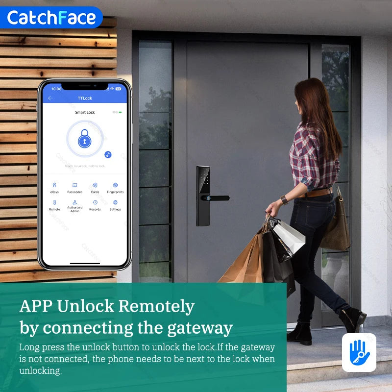 قفل باب ذكي باللمس مع بصمة الأصبع وBluetooth وتطبيق TTLock - قفل إلكتروني أمان رقمي للمنازل