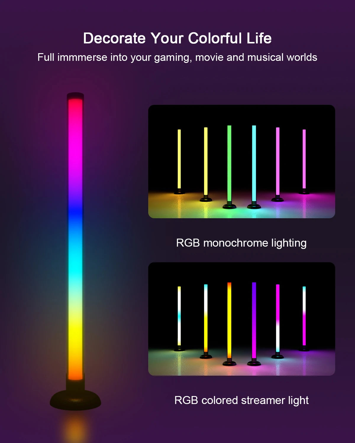 ضوء محيط RGB ذكي مع تحكم عن بعد مزدوج الجانب يعمل بتقنية الواي فاي والبلوتوث