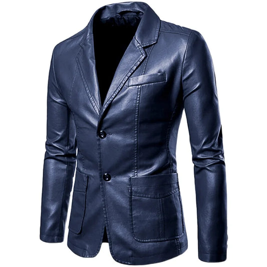 Spring Autumn Fashion New Men's Lapel Leather Dress Suit Coat / Male Business Casual Pu Blazers Jacket