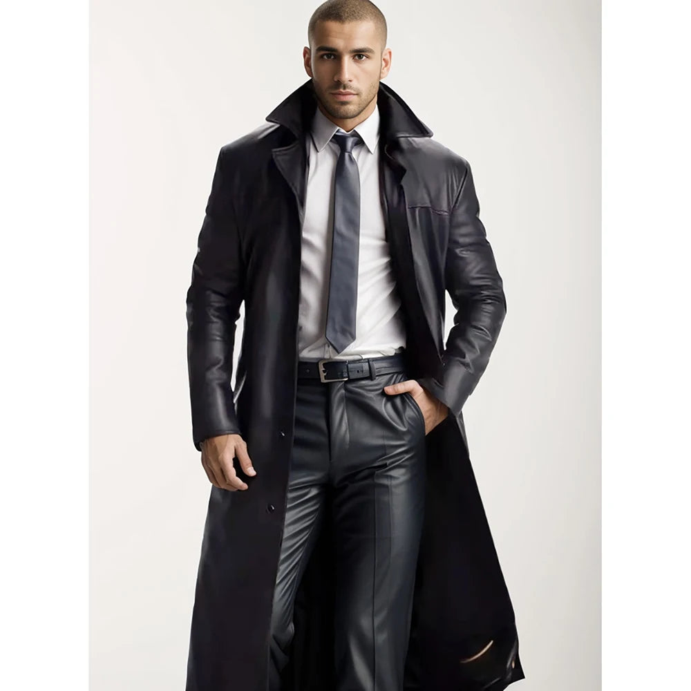 Autumn new men's fashionable solid color leather jacket extended men's leather jacket