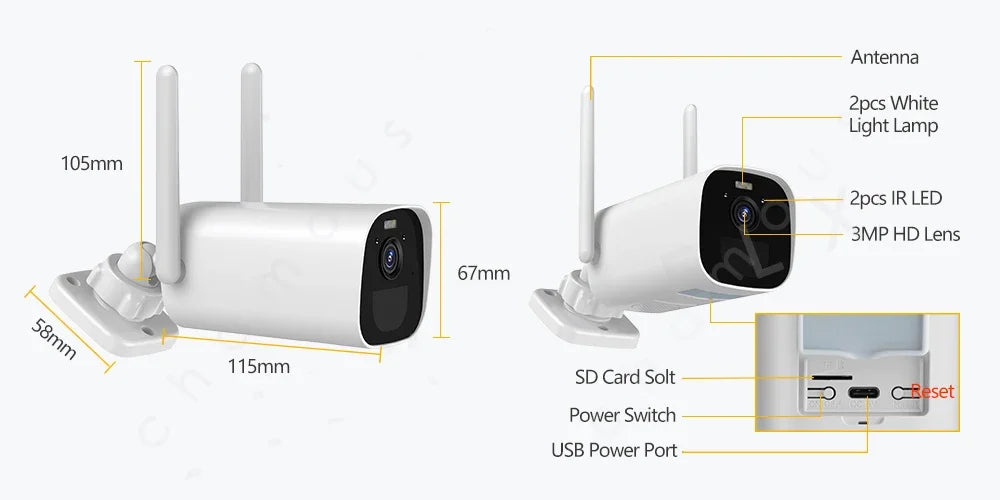 كاميرا أمان بولت بدقة 3 ميجابكسل مع لوحة شمسية وكاميرات واي فاي خارجية مع كشف حركة الإنسان وتسجيل فيديو وكاميرا مزودة ببطارية مدمجة