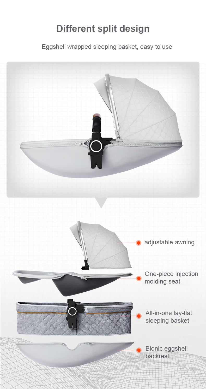 عربة أطفال فاخرة قابلة للطي بتصميم بيضة، مناسبة للأطفال من 0 إلى 3 سنوات، متعددة الوظائف، سريعة الطي، بحجم كبير وخفيفة الوزن