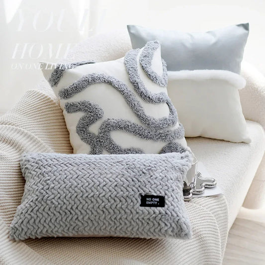 ins splicing cream gray light luxury high-end cushion sofa pillowcase Nordic modern simple cushion