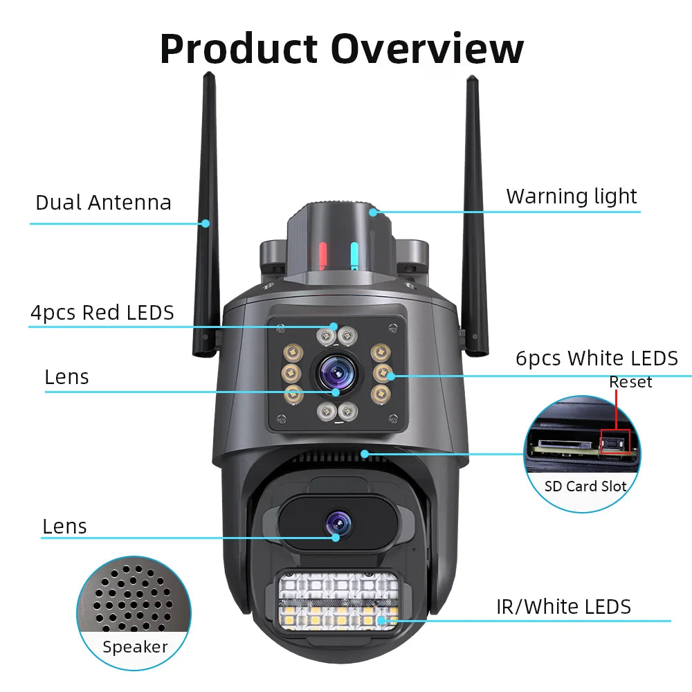 كاميرا المراقبة الذكية ديدبروجن 4K 8MP مع واي فاي، عدستين، زوم رقمي 4X، كشف بشري ذكي، وحماية خارجية PTZ