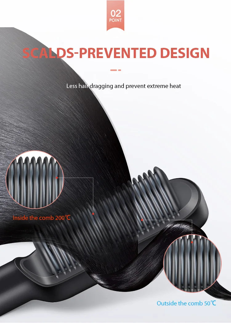 مكواة شعر كهربائية مهنية سريعة التسخين مع مشط ساخن لعناية شخصية متعددة الوظائف لتسريحات الشعر