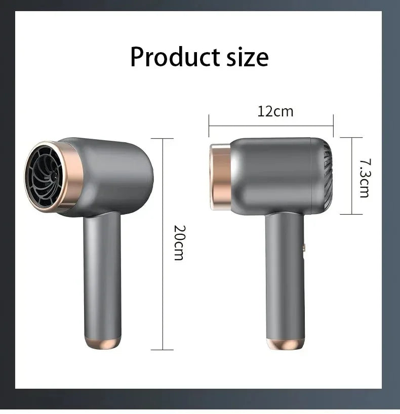 مجفف شعر محمول بقوة عالية مع شحن لاسلكي وقابل لإعادة الشحن عبر USB - مجفف سريع لتجفيف الشعر للسفر وصالونات التجميل بدون سلك