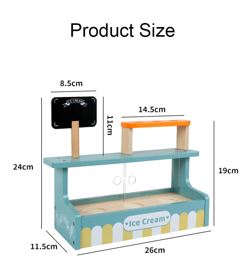 طقم لعبة عداء الآيس كريم الخشبي للأطفال، لعبة تقليد مطبخ مونتيسوري للأطفال، ألعاب غذائية تعليمية للأطفال