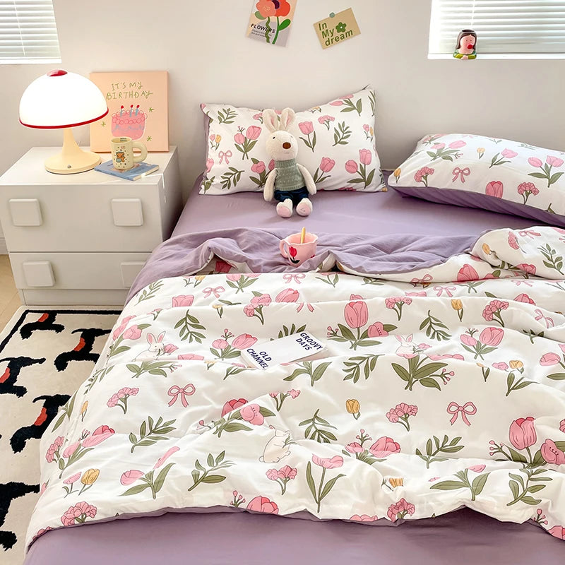 لحاف صيفي بنمط زهور 150x200 لحاف مريح بحجم كوين غطاء سرير لحاف مبطن لحاف منزلي (No Pillowcase)