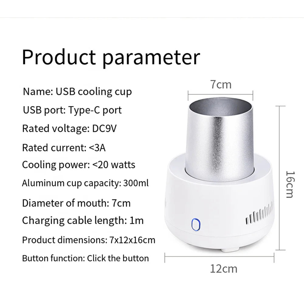 كوب تبريد كهربائي محمول فائق السرعة USB صغير للتبريد الفوري للمشروبات والطعام والبيرة والنبيذ في السيارة والمنزل