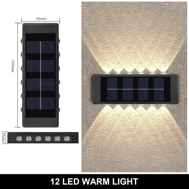 مصباح حائط خارجي شمسي 12 LED مقاوم للماء لمسة ديكورية في الحديقة