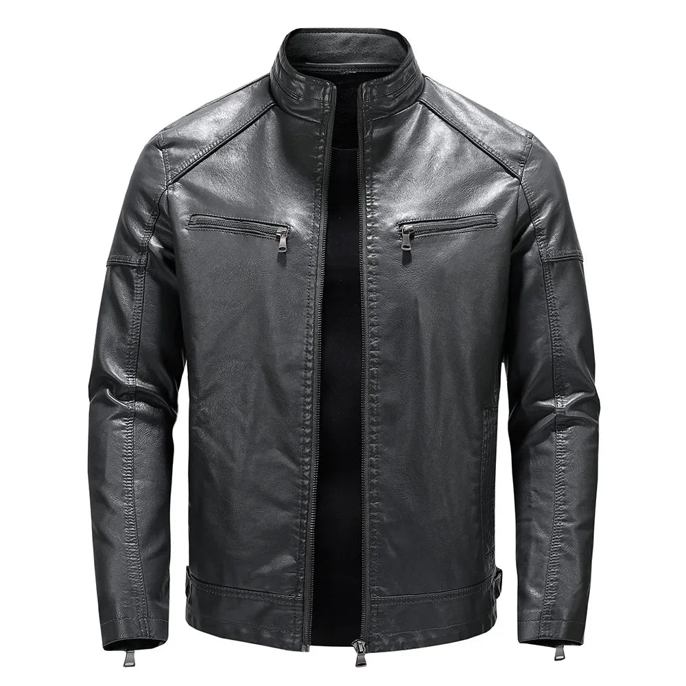 2024 Men's Autumn/Winter New Collection Men's PU Leather Jacket Short Style Stand up Collar Youth Motorcycle Leather Jacket