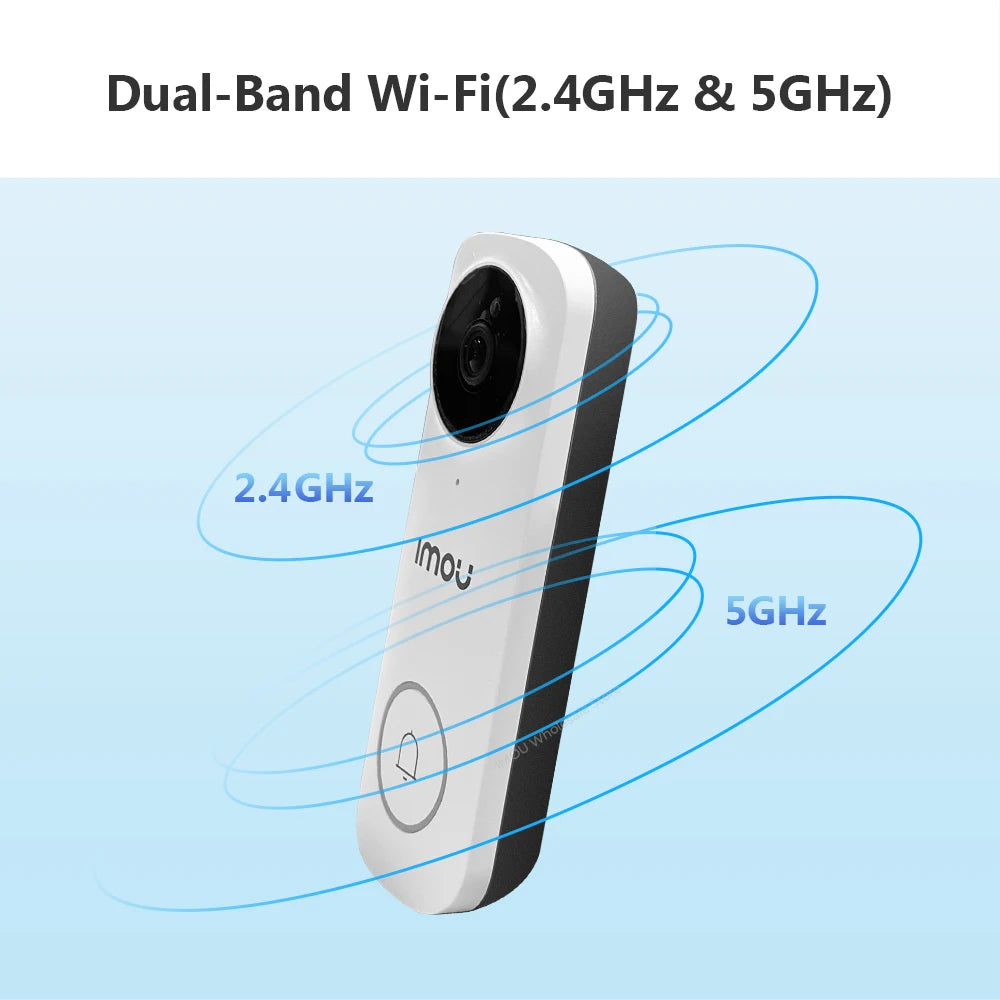 جرس باب IMOU لاسلكي مع فيديو WiFi بدقة 5MP وصوت ثنائي الاتجاه ورؤية ليلية مع حماية IP65 من الطقس