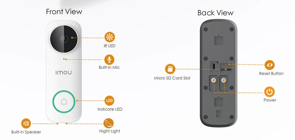 جرس باب IMOU لاسلكي مع فيديو WiFi بدقة 5MP وصوت ثنائي الاتجاه ورؤية ليلية مع حماية IP65 من الطقس