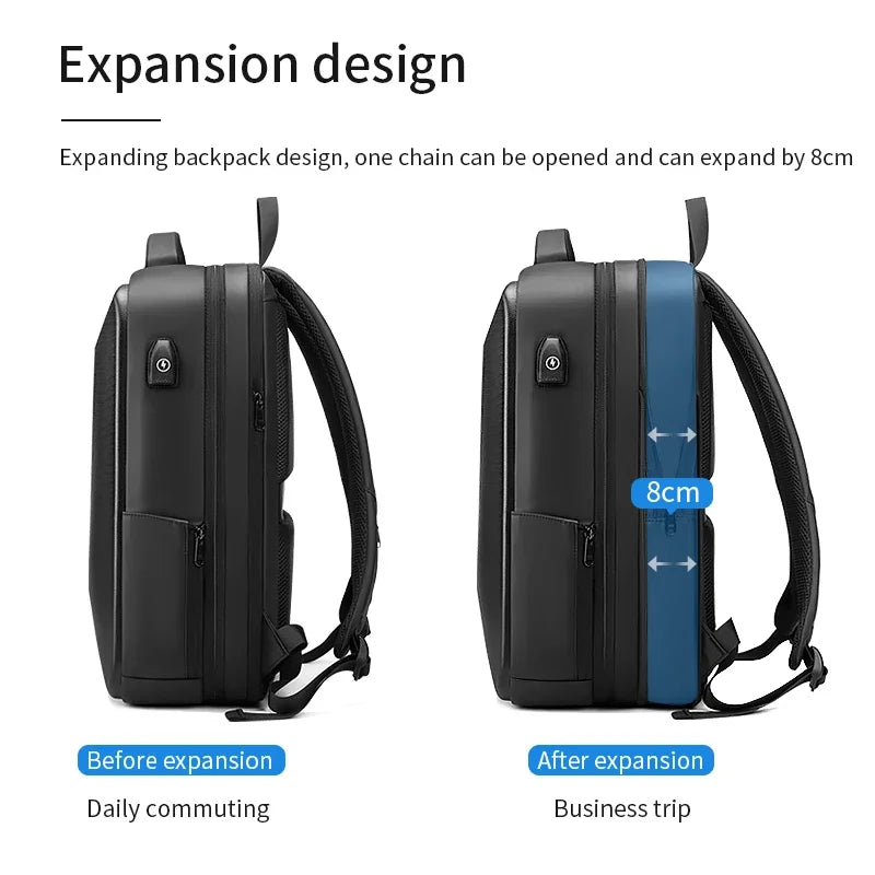 حقائب ظهر سفر للرجال مع توسعة 15.6 بوصة ضد السرقة مع إمكانية شحن USB ومقاومة للماء