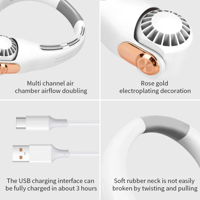 مروحة عنق قابلة للشحن مع نظام تبريد ثلاث سرعات للرياضات الخارجية ومروحة كهربائية لفصل الصيف