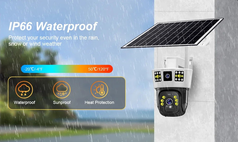 كاميرا شمسية 12 ميجابكسل واي فاي 4G مع بطاقة SIM، مراقبة خارجية بدقة 6K، رؤية ليلية، كشف بشري، حماية منزلية ذكية