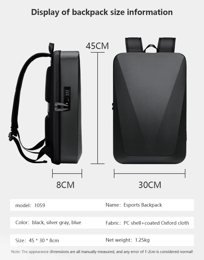 حقائب الظهر الذكية للألعاب الإلكترونية مع غلاف صلب - حقيبة سفر مائية للرجال للأعمال والتكنولوجيا