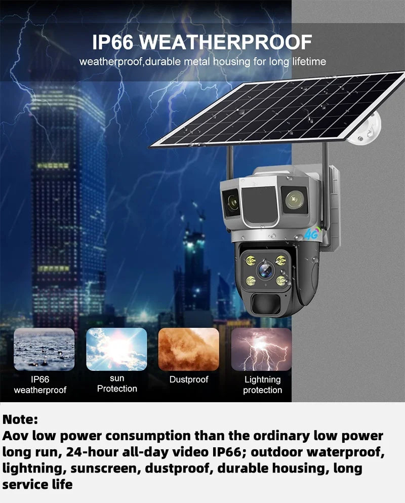 كاميرا شمسية بتسجيل فيديو 24 ساعة بدقة 5 ميجابكسل مع بطاقة SIM 4G، CCTV أمان مقاومة للماء مع رؤية ليلية ملونة
