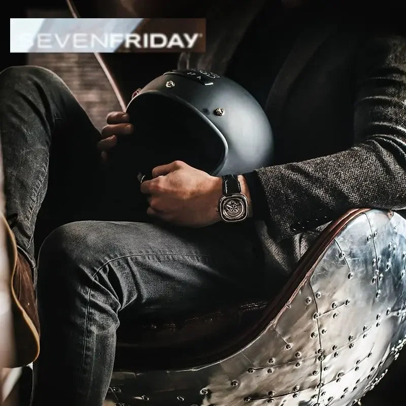 ساعة ميكانيكية رجالية مقاومة للماء من SEVENFRIDAY، بقرص كبير مربع، ذات حركة أوتوماتيكية، سلسلة S، تدعم NFC، بأسلوب نبيل، S2/01