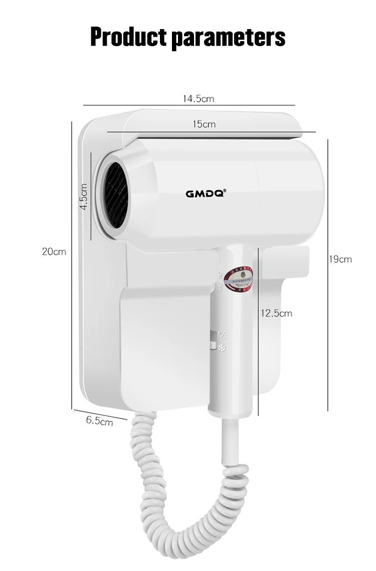 مجفف شعر حائطي 1300 وات بجهد 110 فولت/220 فولت مع قاعدة حامل، مجفف شعر ثابت الحرارة للفنادق، مع مقبس أمريكي/أوروبي/بريطاني/أسترالي