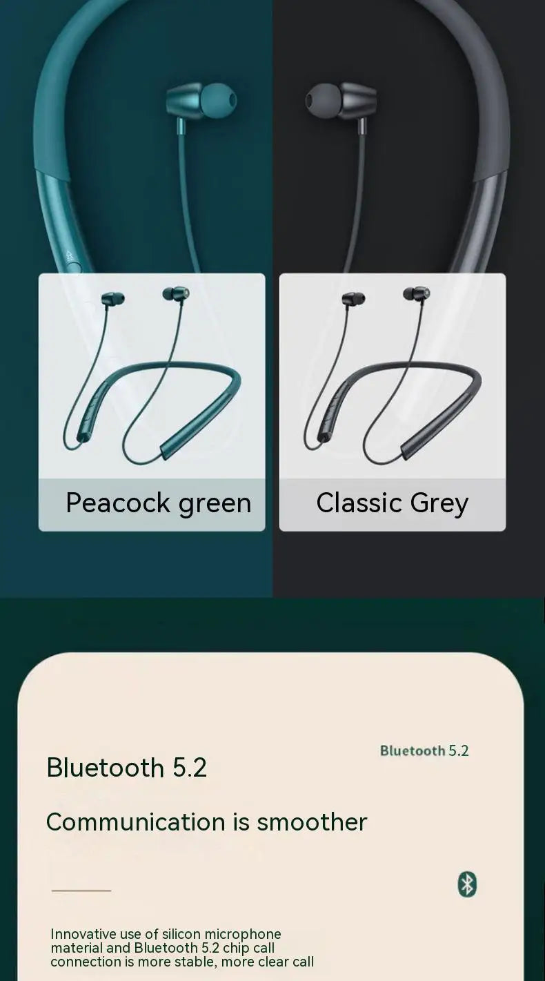 سماعات أذن بلوتوث لاسلكية عنق مع بطارية طويلة العمر مقاومة للماء للألعاب وتقنية إلغاء الضوضاء وميكروفون عالي الدقة