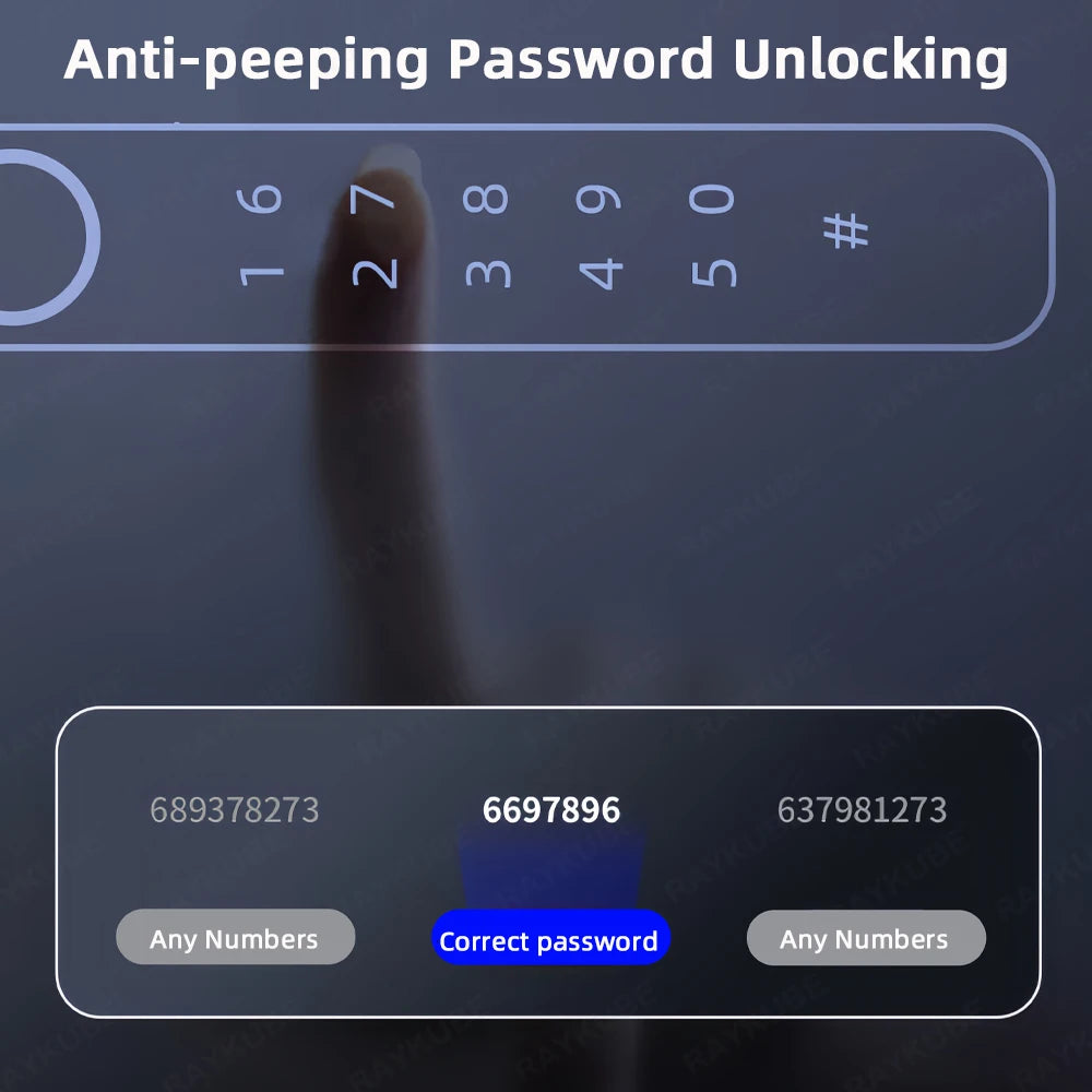 قفل باب إلكتروني بمستشعر بصمة الأصبع RAYKUBE M3-S مع تطبيق Tuya وكلمة مرور وفتحات متعددة - فتح عن بعد لغرفة النوم